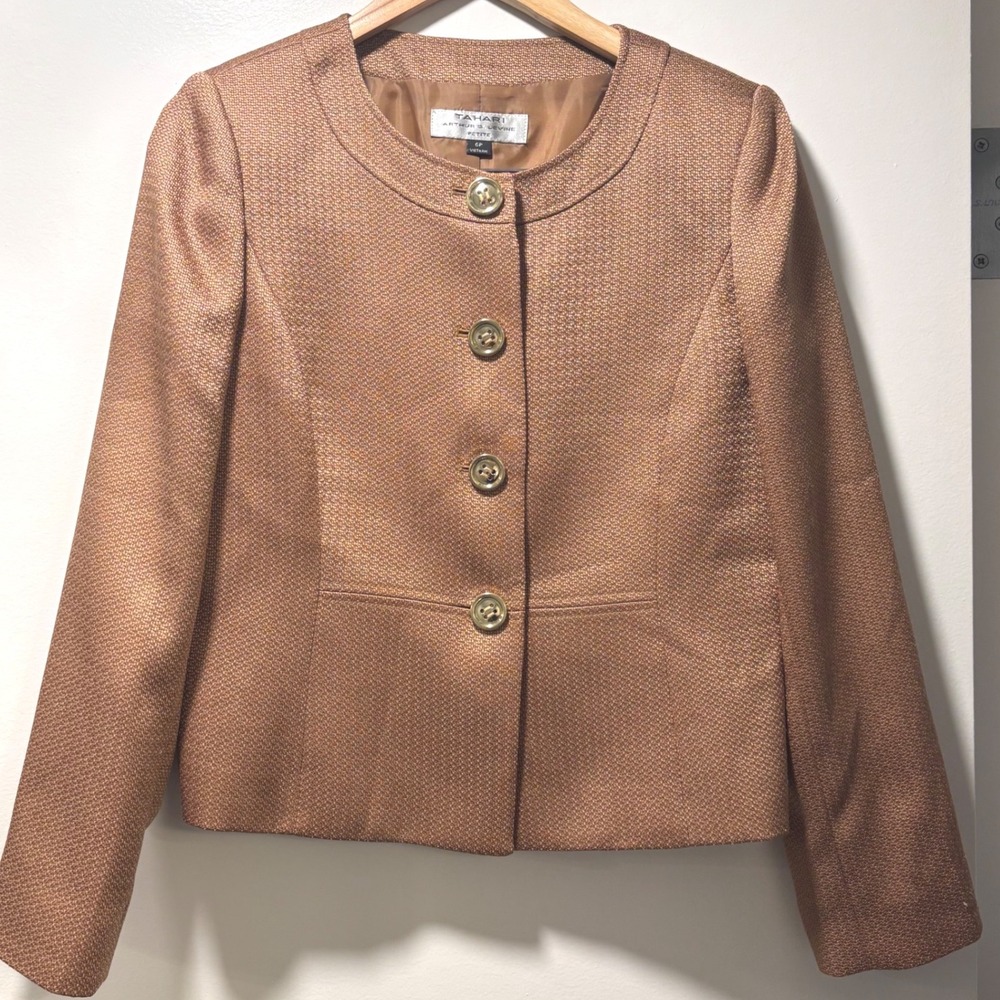 Tahari Arthur S. Levine Metallic Tweed Lady Jacket Copper Bronze Shimmer PM